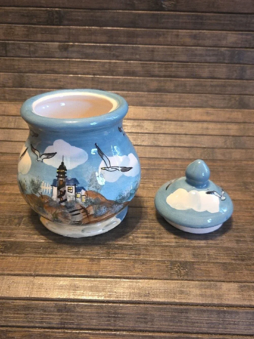 Young's Hand-Painted Seagull Lighthouse Sugar Creamer Salt & Pepper Set